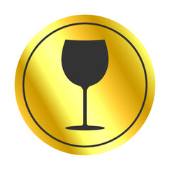 glass of wine on a golden background. Alcohol symbol. Vector illustration.	