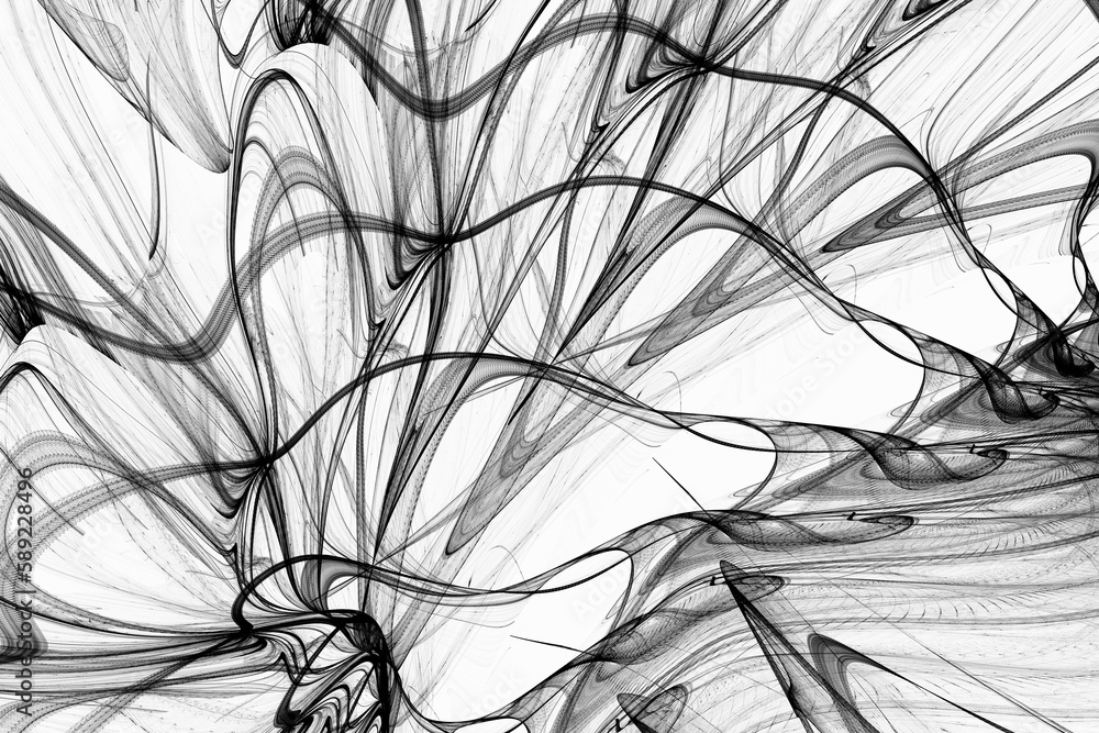 Poster black pattern of crooked waves on a white background. abstract fractal 3d rendering
