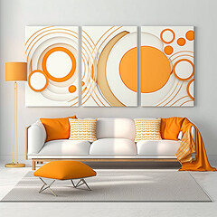 Set three pieces of abstract Geometric mid century modern wall art. Geometry shapes wall decor. Minimalist Scandinavian wall decorations,  Created using generative AI tools.