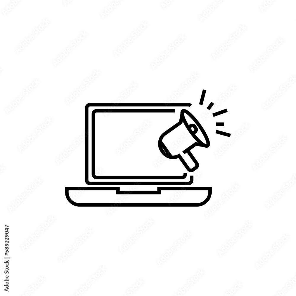 Aufkleber line computer and speaker icon. promotion with web symbol vector.