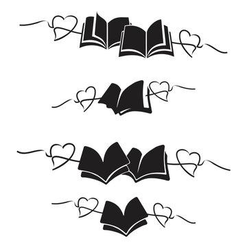 set of book with heart ribbon