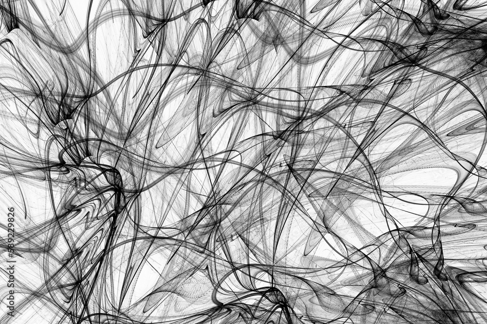 Poster black pattern of crooked waves on a white background. abstract fractal 3d rendering
