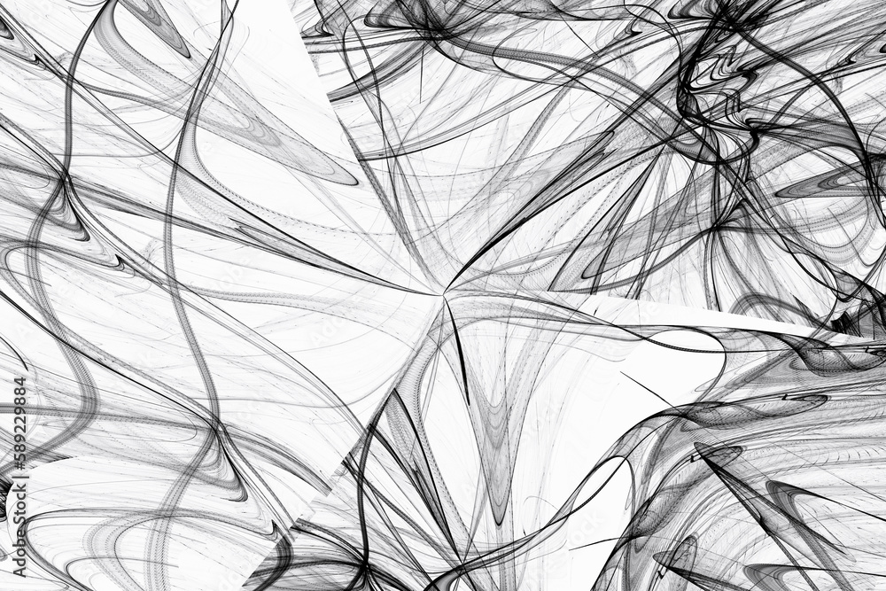 Poster black pattern of crooked waves on a white background. abstract fractal 3d rendering