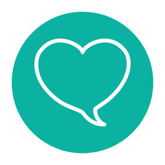Speech bubble heart shape color line icon.  Communication cloud.