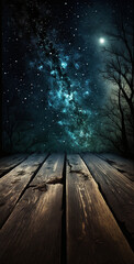 Beautiful wood plank starry sky,Generative AI
