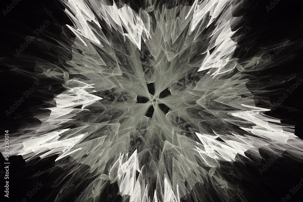 Poster white floral pattern of crooked waves on a black background. abstract fractal 3d rendering