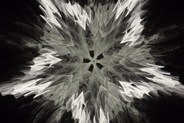 White floral pattern of crooked waves on a black background. Abstract fractal 3D rendering