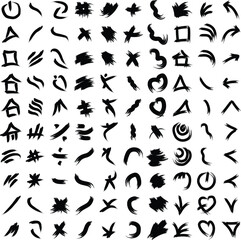 Hand Drawn Organic Shapes Dry Brush Stroke Black Set 100