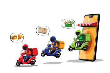 Fototapeta premium Big isolated Motorcycle vector colorful, illustrations of various colorful motorcycles. delivery bike, pizza and food delivery