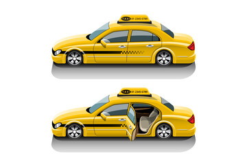 Fototapeta na wymiar Taxi car service mockup for brands and Car Games. Illustrations for games and advertisements