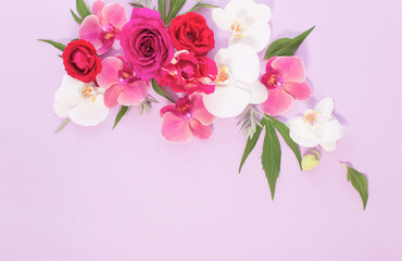 pattern of summer flowers on color paper background