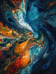 "Euphoric Waves": A series of abstract images created using a fluid art technique of pouring and swirling bright, bold colors of acrylic paint, abstract