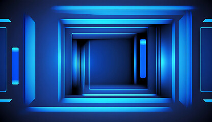 abstract blue neon lines background doorway portal frame shape new quality stock image illustration desctop wallpaper design, Generative AI	