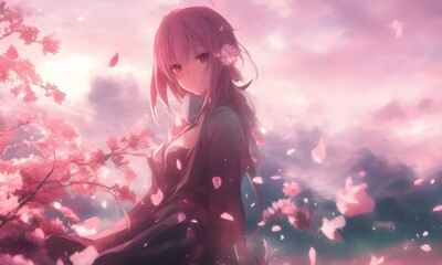 beautiful Anime wallpaper 4K, woman in a dress, woman in the park, pretty girl with beautiful background, girl in the forest, woman in a pink dress, girl in a dress of the sky, Generative AI