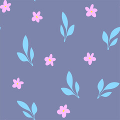 Pink flower seamless pattern on violet background. Flaral illustration for cover design,home decor,invitation card, spring texture for textile and fabric design.