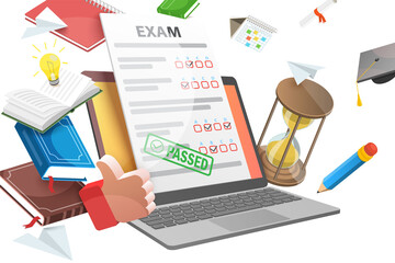 3D  Conceptual Illustration of Online Exam