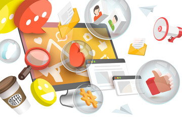 3D  Conceptual Illustration of Social Media Marketing Services