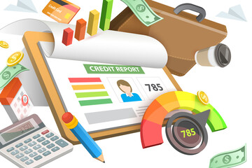 3D  Conceptual Illustration of Credit Score Report
