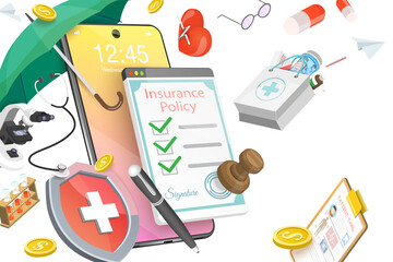 3D  Conceptual Illustration of Mobile Health Insurance