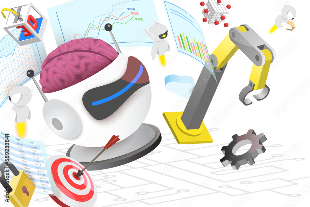 Poster 3d conceptual illustration of rpa as robotic process automation