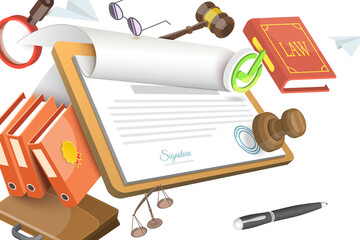 3D  Conceptual Illustration of Legal Contract Signing