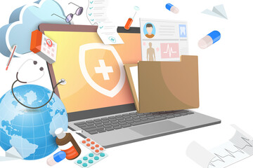 3D  Conceptual Illustration of EHR as Electronic Health Record - obrazy, fototapety, plakaty
