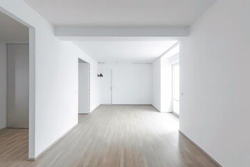 Obraz na płótnie Canvas Interior with blank wall | Modern mid century and minimalist interior of living room ,empty room , white wall and wood floor ,3d render, Generative AI