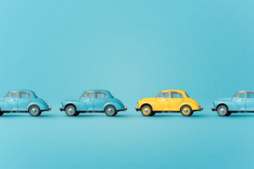 Colorful vintage cars on blue background