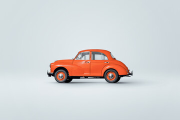Retro car parked on white background