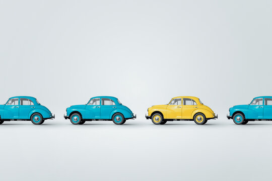 Colorful vintage cars on blue background