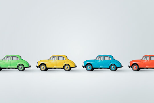 Fototapeta Colorful vintage cars on blue background