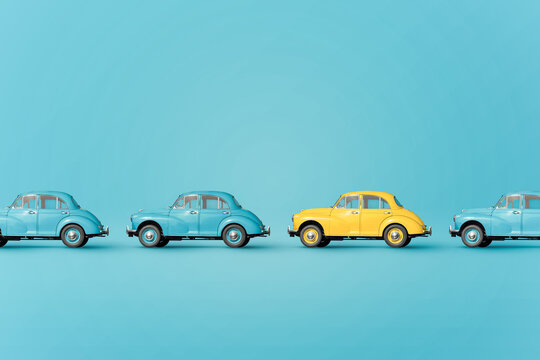 Colorful vintage cars on blue background