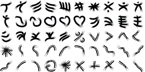 Hand Drawn Organic Shapes Dry Brush Stroke Black Set 50