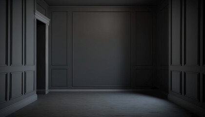 Empty vintage old dark room interior with classic black walls. Retro style design. Background, wallpaper. Generative AI