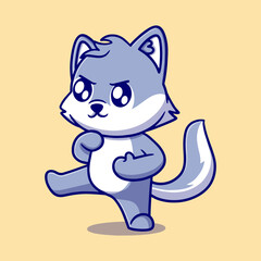 Fototapeta premium Cute wolf cartoon icon illustration. funny gift cartoon. Business icon concept. Flat cartoon style