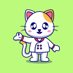 Cute chef cat cartoon icon illustration. funny gift cartoon. Business icon concept. Flat cartoon style