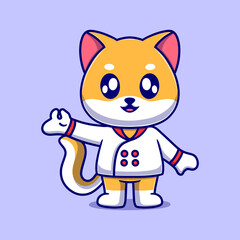 Cute chef dog cartoon icon illustration. funny gift cartoon. Business icon concept. Flat cartoon style