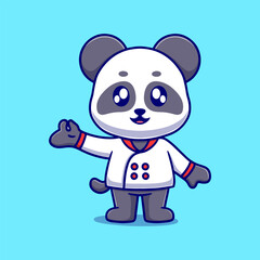 Cute chef panda cartoon icon illustration. funny gift cartoon. Business icon concept. Flat cartoon style
