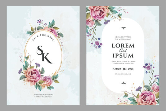 invitation card sed with flowers watercolor