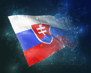 Slovakia,  vector flag, virtual abstract 3D object from triangular polygons on a blue background