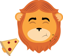 vector illustration face of a cartoon lion eating a slice of pizza