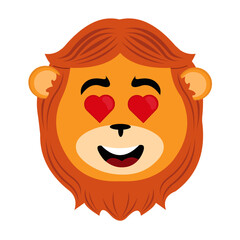 vector illustration face of a cartoon lion in love with heart shaped eyes