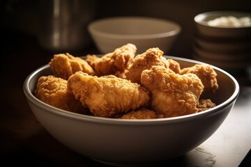 A bowl of chicken nuggets on a table, generative ai