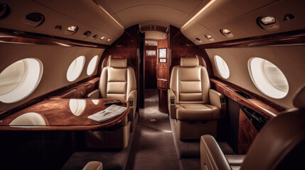 Business private jet luxurious interior. Generative AI