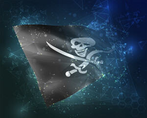 Pirate,  vector flag, virtual abstract 3D object from triangular polygons on a blue background