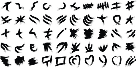 Hand Drawn Organic Shapes Dry Brush Stroke Black Set 50