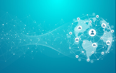 Connecting people on the internet. social network connection, social media, the Internet of things, and big data.