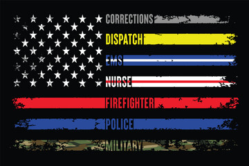 First Responder American Flag With Awareness Colors In Stars And Stripes. - obrazy, fototapety, plakaty