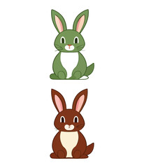 Fototapeta premium Cute white rabbits in various poses with white backgrounds. colorful Easter eggs vector illustration for kids and adults. Happy Spring holiday