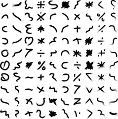Hand Drawn Organic Shapes Dry Brush Stroke Black Set 100